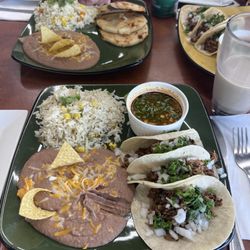 E E Burritos - Birria tacos with rice and beans