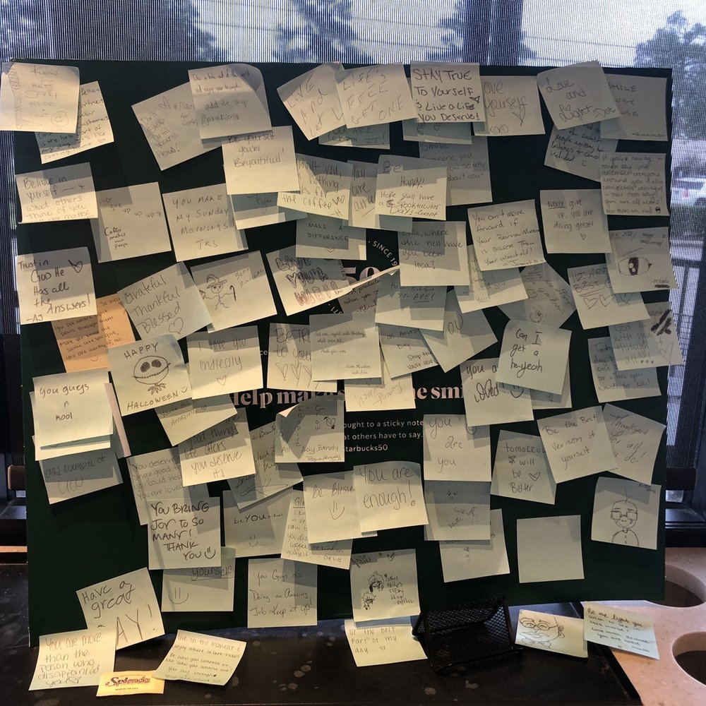Starbucks - post it notes on a black board - Coffee & Tea Near Me - Beaumont, Texas Starbucks - post it notes on a black board - Coffee & Tea Near Me - Beaumont, Texas