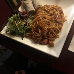 Biryani Point - Mediterranean spaghetti with chopped chicken and salad