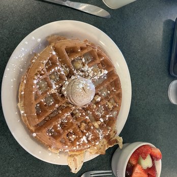 Metro Diner - Apple cobbler crumble waffle with side of fruit - American Near Me - Charleston, South Carolina Metro Diner - Apple cobbler crumble waffle with side of fruit - American Near Me - Charleston, South Carolina