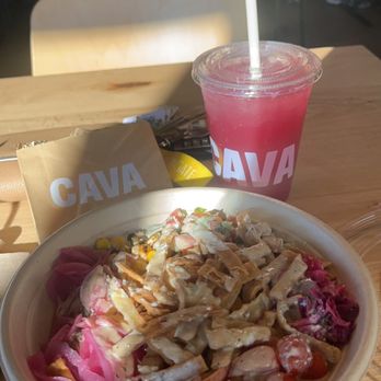 CAVA - Build Your Own Grains Bowl w/ Pita & "Blueberry Lavender" Drink - Mediterranean Near Me - Melville, New York CAVA - Build Your Own Grains Bowl w/ Pita & "Blueberry Lavender" Drink - Mediterranean Near Me - Melville, New York