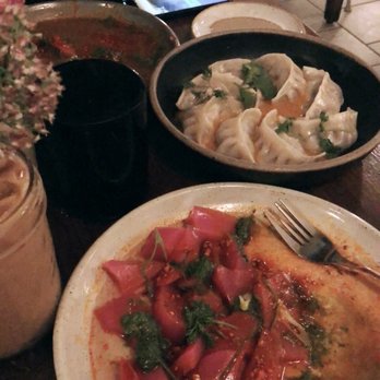 Dawa's - Beets Laphing (bean starch jelly) and Chicken Dumplings - Himalayan/Nepalese Near Me - Woodside, New York Dawa's - Beets Laphing (bean starch jelly) and Chicken Dumplings - Himalayan/Nepalese Near Me - Woodside, New York