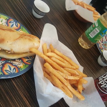 Gyro City Mediterranean Grill - Chicken philly and fries with a shot of Cardomom tea - Mediterranean Near Me - Americus, Georgia