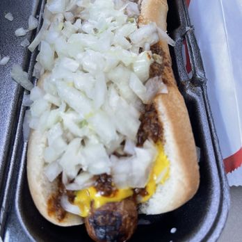 Cook Out - Cook Out style hot dog (too many onions!), burnt small hotdog, chili tasted good though.  $3 - Burgers Near Me - Williamsburg, Virginia