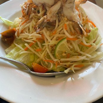 Lemongrass Bistro - Papaya salad (Thai style, medium spicy) with prawns - Thai Near Me - Martinez, California Lemongrass Bistro - Papaya salad (Thai style, medium spicy) with prawns - Thai Near Me - Martinez, California