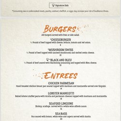Grand Lake Public House - Dinner menu