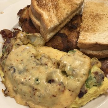 Maureen's Kitchen - Potatoe , Bacon , Fresh Scallions & Cheddar Cheese Omelette - so good, a little spicy - get hash browns well done - Breakfast & Brunch Near Me - Smithtown, New York Maureen's Kitchen - Potatoe , Bacon , Fresh Scallions & Cheddar Cheese Omelette - so good, a little spicy - get hash browns well done - Breakfast & Brunch Near Me - Smithtown, New York