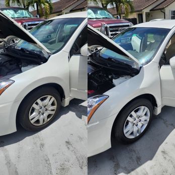 RNB Pressure Cleaning Services - Before (left) and after (right) of hand washing, rim and car waxing, headlight restoration - Pressure Washers Near Me