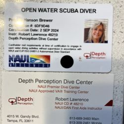 Depth Perception Dive Center - And the proof it's complete. Best decision I ever made. DEPTH PERCEPTION DIVE CENTER TAMPA FLORIDA (813) 689-3483