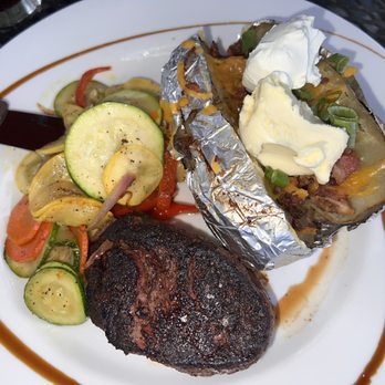 Boots Steakhouse - Filet with mixed veggies & loaded potato - Steakhouses Near Me - Dillsboro, North Carolina Boots Steakhouse - Filet with mixed veggies & loaded potato - Steakhouses Near Me - Dillsboro, North Carolina
