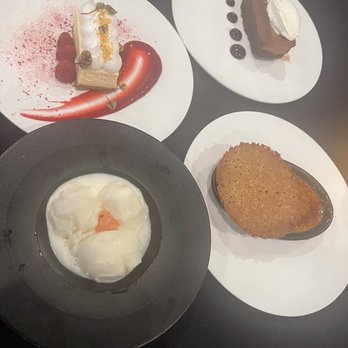 Altura Bistro - Amazing desserts ... crème brûlée , grape fruit sherbet which was amazing, Prosecco cheesecake & chocolate mousse cake - Steakhouses Near Me - Anchorage, Alaska