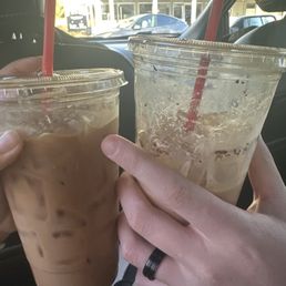Left ( iced Carmel Latte) Right( iced eggnog latte with cinnamon) Left ( iced Carmel Latte) Right( iced eggnog latte with cinnamon)