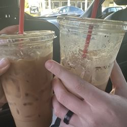 Wired Chicks Espresso - Left ( iced Carmel Latte) Right( iced eggnog latte with cinnamon)