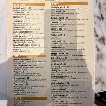 Zafron Restaurant - Dinner menu (May 2026) - Persian/Iranian Near Me - Sandy Springs, Georgia