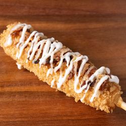 Asian Street Cafe - Bacon and Ranch Korean Corndog with half hot dog and half mozzarella