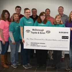 McDonough Toyota - McDonough Toyota Proudly Supports TRUE MISSION VIRGINIA Generously Donated $ 3500.00