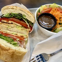 The California sandwich (grilled chicken, roasted red peppers, avocado on fresh bread) + House Salad only $13.95. Very tasty! The California sandwich (grilled chicken, roasted red peppers, avocado on fresh bread) + House Salad only $13.95. Very tasty!