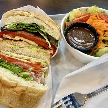 Cafe Lafayette - The California sandwich (grilled chicken, roasted red peppers, avocado on fresh bread) + House Salad only $13.95. Very tasty! - Coffee & Tea Near Me - Jersey City, New Jersey Cafe Lafayette - The California sandwich (grilled chicken, roasted red peppers, avocado on fresh bread) + House Salad only $13.95. Very tasty! - Coffee & Tea Near Me - Jersey City, New Jersey