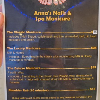 Anna Nails & Spa - Spa mani menu / pricing as of today... - Nail Salons Near Me - Phoenix, Arizona