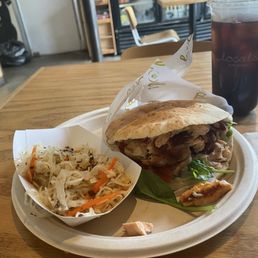 Grilled Salmon Pita Wrap with a Side of Coleslaw