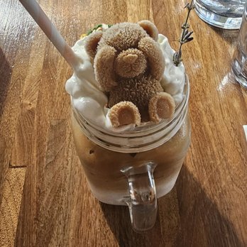 Lapisara Eatery - Iced lavender latte with a cute bear - Breakfast & Brunch Near Me - San Francisco, California