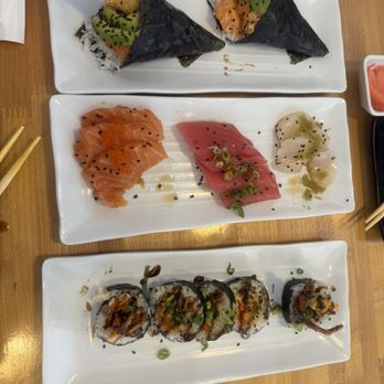 NDMK Fish House - Tempura hand roll, chef's choice hand roll, sashimi and Got Crabs roll. - Sushi Bars Near Me - Avalon, California NDMK Fish House - Tempura hand roll, chef's choice hand roll, sashimi and Got Crabs roll. - Sushi Bars Near Me - Avalon, California
