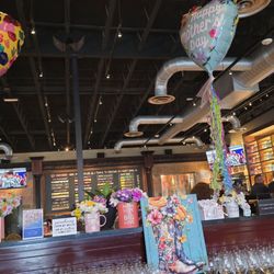 BJ's Restaurant & Brewhouse - Cute mother's day display with giveaway mothers day wine cups.