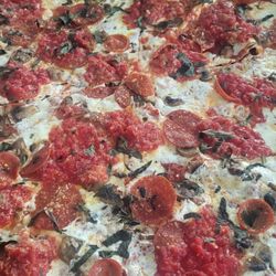 Margherita with mushrooms and pepperoni. look at that crust!!