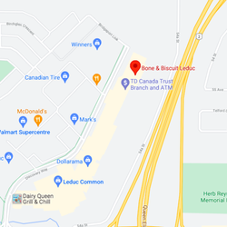 The Bone & Biscuit -Leduc - Our location within Leduc Common on Google Maps