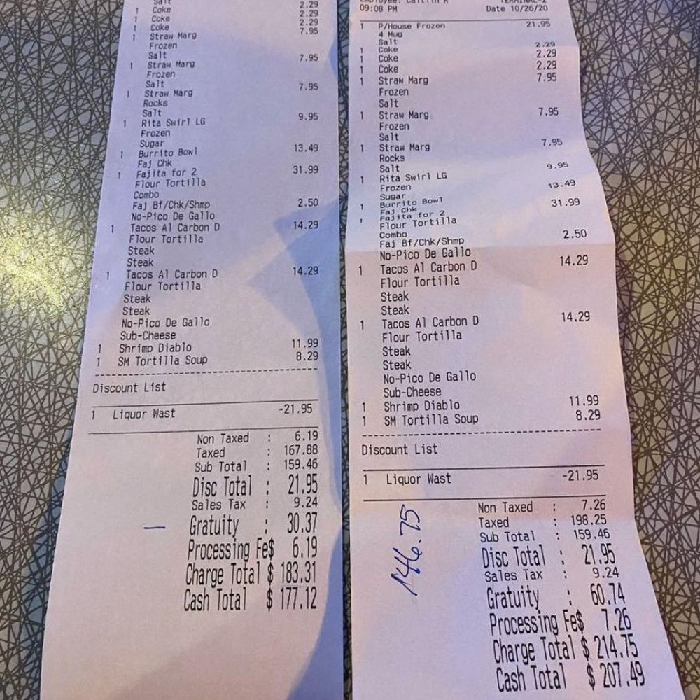 El Arroyo - Before receipt and After receipt. - Mexican Near Me - Arlington, Texas