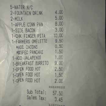 Brunch Cafe - Bill with miscellaneous items added by owner after uncooked meal returned to kitchen. ( (Open Food Hot) - American Near Me - Livonia, Michigan Brunch Cafe - Bill with miscellaneous items added by owner after uncooked meal returned to kitchen. ( (Open Food Hot) - American Near Me - Livonia, Michigan