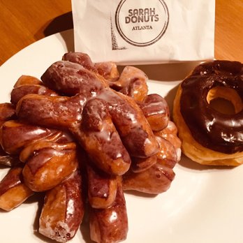 Sarah Donuts - Sunflower on the left and chocolate glaze on the right - Donuts Near Me - Decatur, Georgia