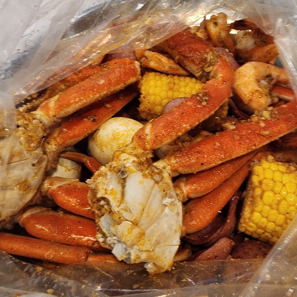 weekend special crab, shrimp, sausage, eggs, potatoes, and corn