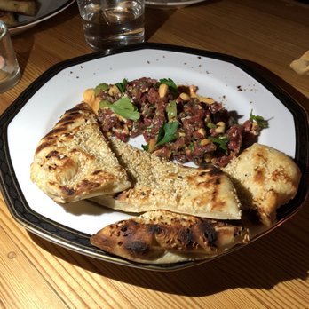 Nancy's Hustle - lamb tartare, sesame naan/pita - New American Near Me - Houston, Texas Nancy's Hustle - lamb tartare, sesame naan/pita - New American Near Me - Houston, Texas