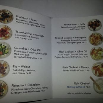 Chobani - Their menu! - Coffee & Tea Near Me - New York, New York Chobani - Their menu! - Coffee & Tea Near Me - New York, New York