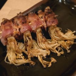 Noodle Point - Bacon wrapped needle mushrooms
