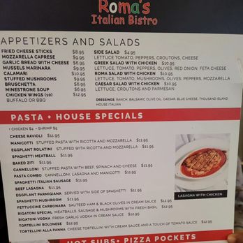 Roma's Italian Bistro - Front of menu - Italian Near Me - Duncanville, Texas Roma's Italian Bistro - Front of menu - Italian Near Me - Duncanville, Texas