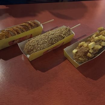 K-Bop Korean Kitchen - The sweet hot dog, ramen hot dog and potato hot dog. All were great, ramen was my fave! - Korean Near Me - Jacksonville, Florida K-Bop Korean Kitchen - The sweet hot dog, ramen hot dog and potato hot dog. All were great, ramen was my fave! - Korean Near Me - Jacksonville, Florida