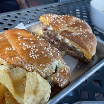 Penguin Drive In - French Dip Burger w/ House Chips - Burgers Near Me - Charlotte, North Carolina Penguin Drive In - French Dip Burger w/ House Chips - Burgers Near Me - Charlotte, North Carolina
