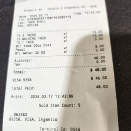 Receipt for a little food Receipt for a little food