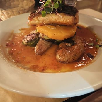 Sweetwater Restaurant - Fish,  Roasted Brussels Sprouts and potatoes - New American Near Me - Brooklyn, New York