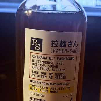 RAMEN-SAN - OKINAWA OL FASHIONED - RITTENHOUSE RYE, OKINAWA SUGAR, ANGOSTURA BITTERS - Ramen Near Me - Chicago, Illinois