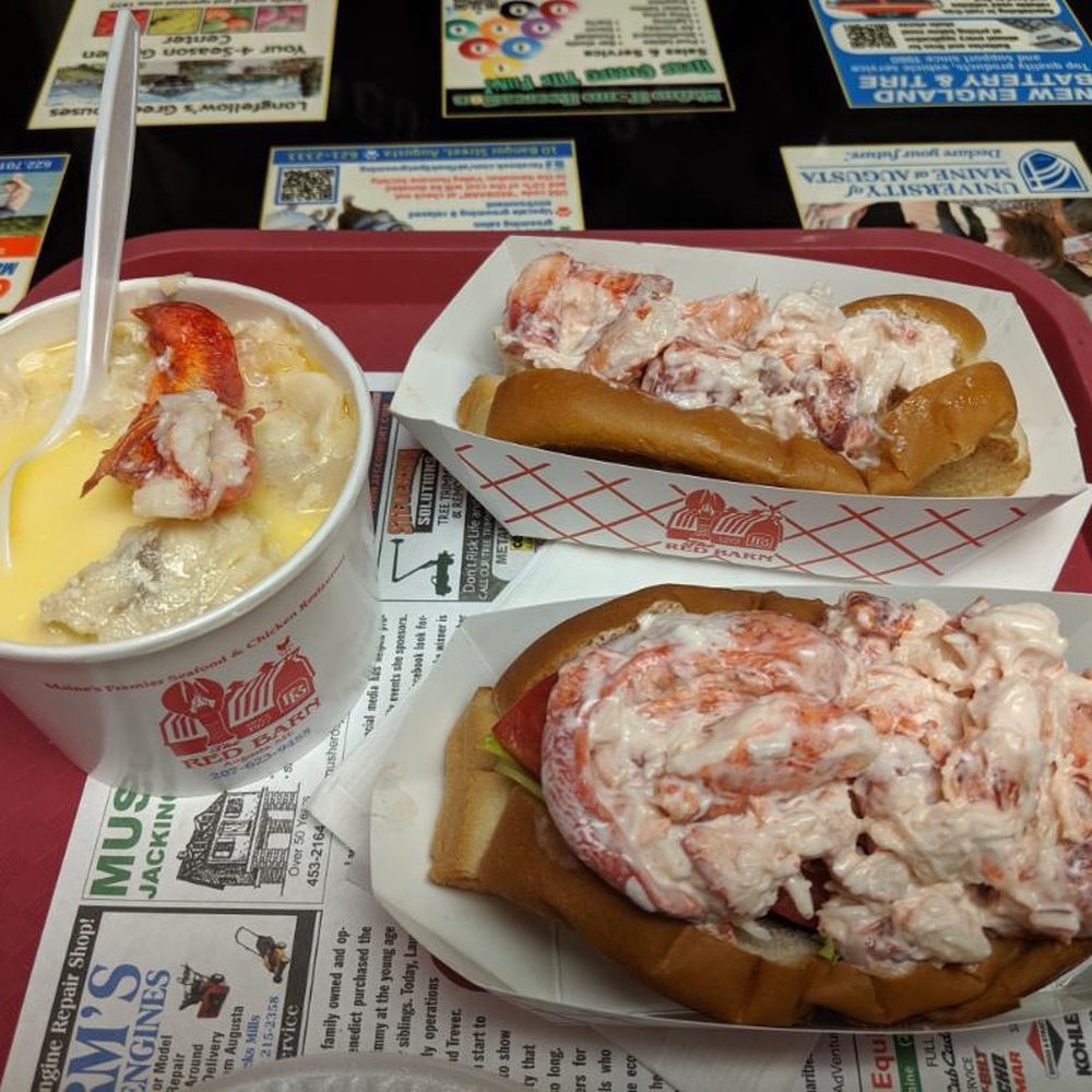 The Red Barn - 1/4 lb Fresh ME Lobster Roll and Laura 's Famous Seafood Stew - Seafood Near Me - Augusta, Maine The Red Barn - 1/4 lb Fresh ME Lobster Roll and Laura 's Famous Seafood Stew - Seafood Near Me - Augusta, Maine