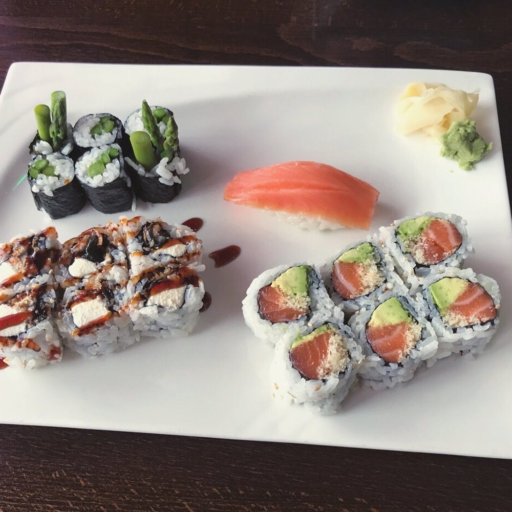 Bonsai - Salmon avocado, asparagus roll, eel & cream cheese - Japanese Near Me - Bristol, Connecticut Bonsai - Salmon avocado, asparagus roll, eel & cream cheese - Japanese Near Me - Bristol, Connecticut
