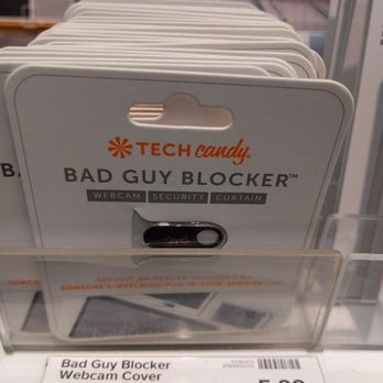 The Container Store - Never thought of this - A webcam cover named "Bad Guy Blocker" by TECH candy is shown on a store shelf, priced at $5.99, with packaging indicating it blocks security cameras. - Home Decor Near Me - Fairview, Texas
