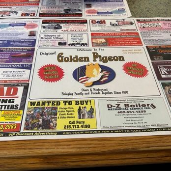 Golden Pigeon Diner - a lot of ads on the table - Diners Near Me - Bridgeton, New Jersey Golden Pigeon Diner - a lot of ads on the table - Diners Near Me - Bridgeton, New Jersey
