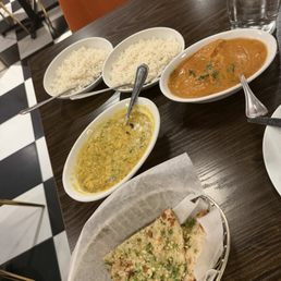 Shahi Paneer, Yellow Dal Tadka, Garlic Chili Naan Shahi Paneer, Yellow Dal Tadka, Garlic Chili Naan