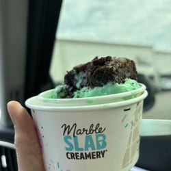 Marble Slab Creamery & Great American Cookies - Pistachio ice cream with a brownie