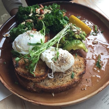 Local Press Cafe - Sourdough toast with poached egg, kale, and almond - Cafes Near Me - Kingston, ACT