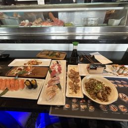 Marinated beef, Nigiri, hand roll, tiger roll, Tama. Marinated beef, Nigiri, hand roll, tiger roll, Tama.